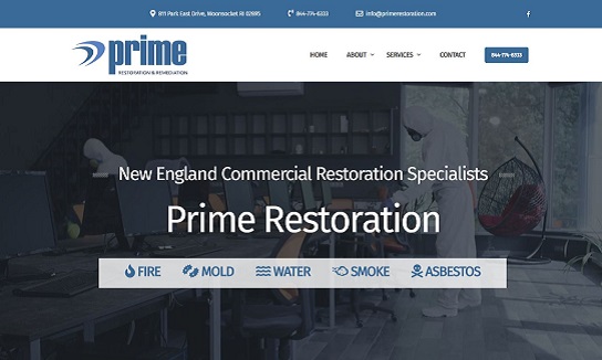 Screenshot of Prime Restoration website built by OMNI Digital Services an RI web developer