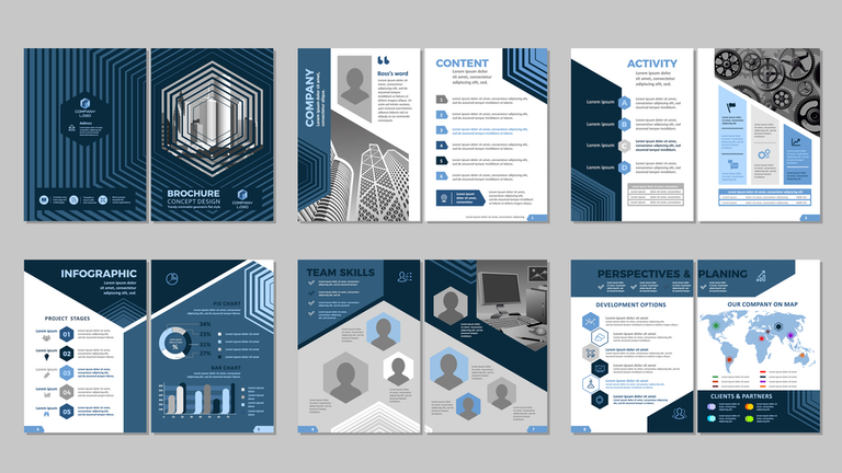 image of a flyer being developed. 6 total sections, each representing a different page of the flyer