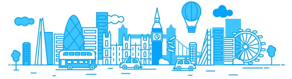 image of cartoon city outlined in blue color