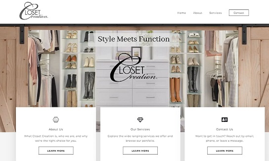 Screenshot of Closet Creation website that was designed by RI web developer OMNI Digital Services