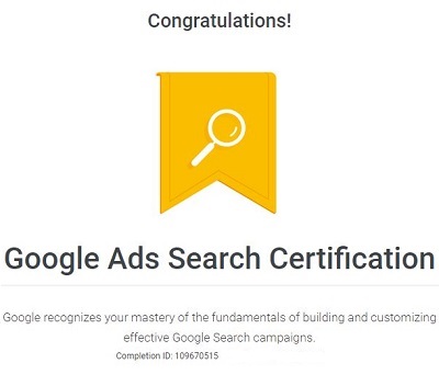 Google Ads Search Certification award
