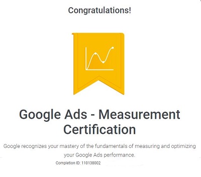 Google Ads Measurement Certification award