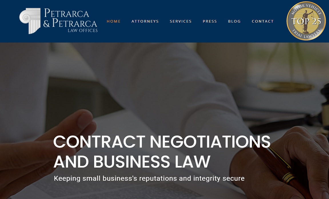 screenshot of Petrarca Law website which was developed by OMNI Digital Services. www.petrarcalaw.com